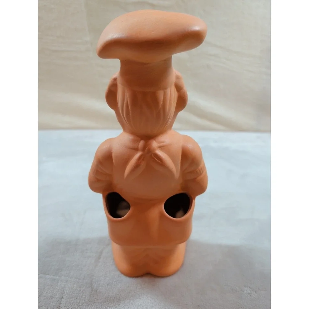 Vintage Terracotta Clay Chef Figurine Baker‎ Statue Kitchen Decor 11 Inch Orange